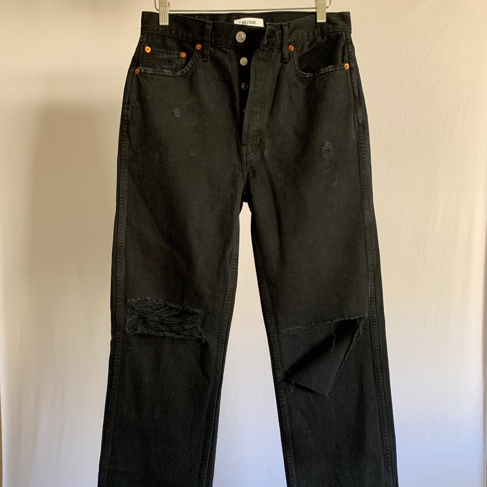 REDONE High-Rise Distressed Loose Slim Jeans